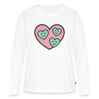 Cœur Trois Enfants Maman Mère de trois Amour - T-shirt manches longues Premium bio Femme - blanc - Devant - Julia (174cm)