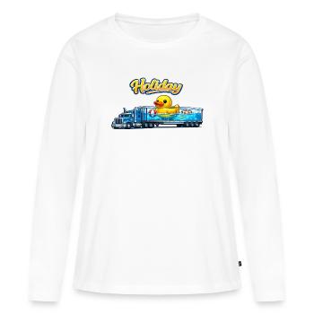 Camion Vacances Routier Canard Holiday  - T-shirt manches longues Premium bio Femme - blanc - Devant - Julia (174cm)