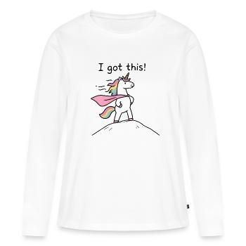 Heroic unicorn with rainbow cape - Women's Premium Organic Long Sleeve Shirt - white - Front - Julia (174cm)