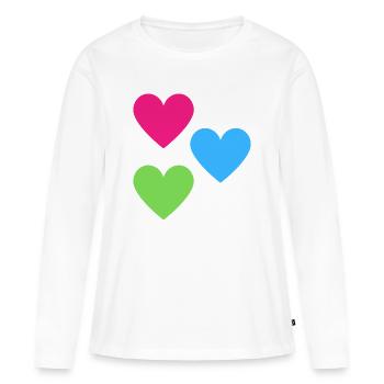 Trio des Cœurs Néon - T-shirt manches longues Premium bio Femme - blanc - Devant - Julia (174cm)