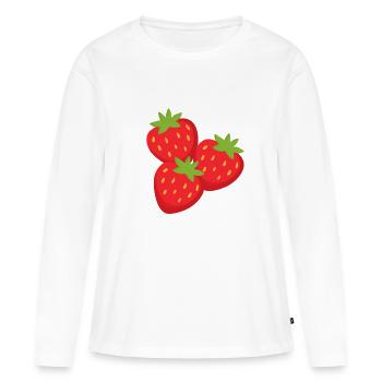 Motif pop art de fraises espiègles - T-shirt manches longues Premium bio Femme - blanc - Devant - Julia (174cm)