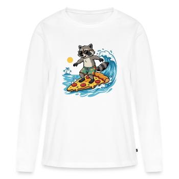 Surf Raton Laveur Aventure Pizza Salami Pizza Surfeur - T-shirt manches longues Premium bio Femme - blanc - Devant - Julia (174cm)