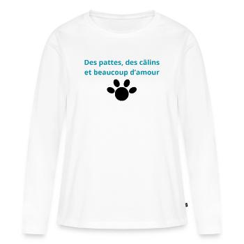 Des_pattes-_des_câlins_et_beaucoup_damour - T-shirt manches longues Premium bio Femme - blanc - Devant - Julia (174cm)
