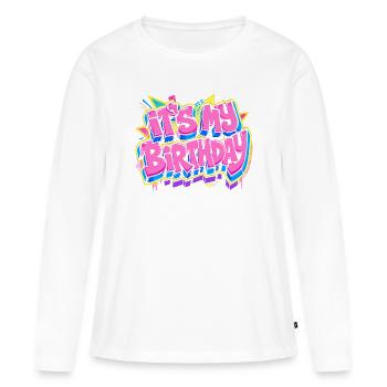 C’est mon anniversaire Colorfest de graffiti - T-shirt manches longues Premium bio Femme - blanc - Devant - Julia (174cm)
