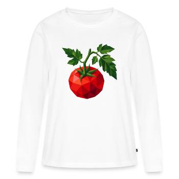 Geometrische Tomate | Polygon Gemüsemotiv - Frauen Premium Bio Langarmshirt - Weiß - Vorne - Julia (174cm)