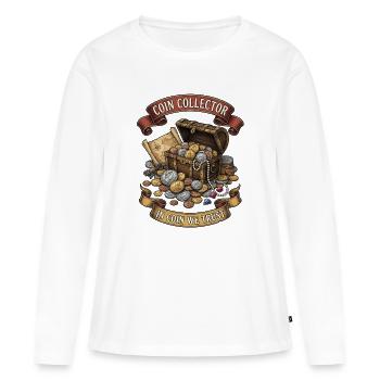 Collectionneurs de pièces – Nous faisons confiance aux pièces - T-shirt manches longues Premium bio Femme - blanc - Devant - Julia (174cm)