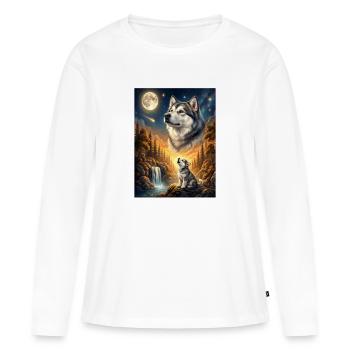 Hurler à la Lune Chien Mème d’Alaska - T-shirt manches longues Premium bio Femme - blanc - Devant - Julia (174cm)