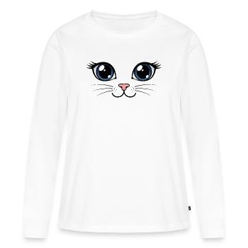 T-shirt Yeux de Chat Mignon Kawaii - T-shirt manches longues Premium bio Femme - blanc - Devant - Julia (174cm)