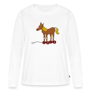 Horse with Roller Skates Cartoon - Women's Premium Organic Long Sleeve Shirt - white - Front - Julia (174cm)