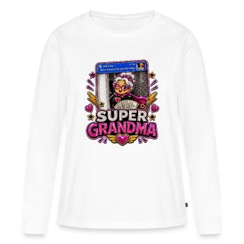 Super Grand-mère Argent sur la porte d’entrée - Mamie super-héroïne - T-shirt manches longues Premium bio Femme - blanc - Devant - Julia (174cm)