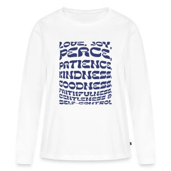 Früchte des Geistes: Liebe & Frieden - Frauen Premium Bio Langarmshirt - Weiß - Vorne - Julia (174cm)