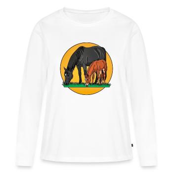 Jument avec poulain – graphismes avec chevaux - T-shirt manches longues Premium bio Femme - blanc - Devant - Julia (174cm)