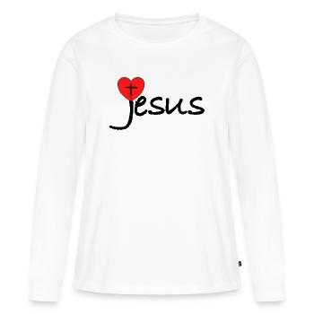 Cœur de Jésus avec croix - T-shirt manches longues Premium bio Femme - blanc - Devant - Julia (174cm)