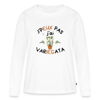 T-shirt Humour Plante J'peux Pas J'ai Variegata - T-shirt manches longues Premium bio Femme - blanc - Devant - Julia (174cm)