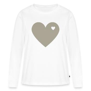 Greige Herz mit Miniherz | Minimal Design - Frauen Premium Bio Langarmshirt - Weiß - Vorne - Julia (174cm)