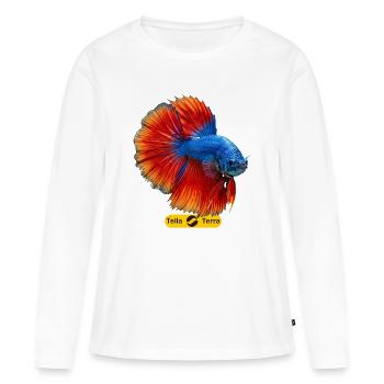 Betta bleu et queue flamboyante - T-shirt manches longues Premium bio Femme - blanc - Devant - Julia (174cm)