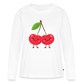 Dessin animé Duo Cerises Câlines - T-shirt manches longues Premium bio Femme - blanc - Devant - Julia (174cm)