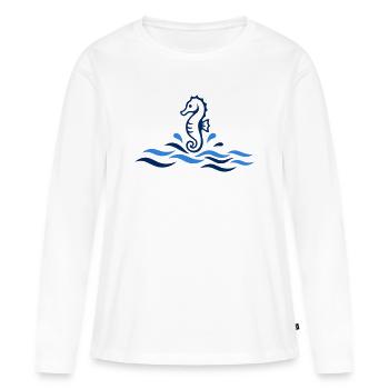 Hippocampe minimaliste - T-shirt manches longues Premium bio Femme - blanc - Devant - Julia (174cm)
