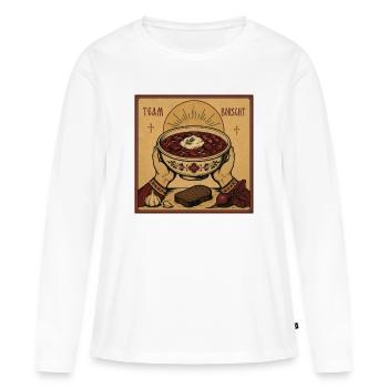Ikone "Team Borscht" - Frauen Premium Bio Langarmshirt - Weiß - Vorne - Julia (174cm)
