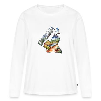 Carte aquarelle du Cameroun - T-shirt manches longues Premium bio Femme - blanc - Devant - Julia (174cm)