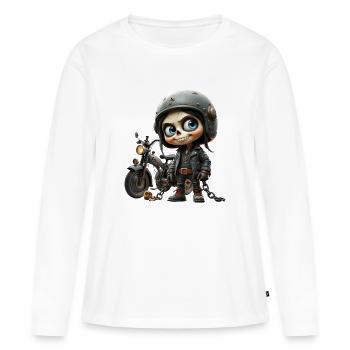 Casque de Crâne de Motarde Fille - T-shirt manches longues Premium bio Femme - blanc - Devant - Julia (174cm)