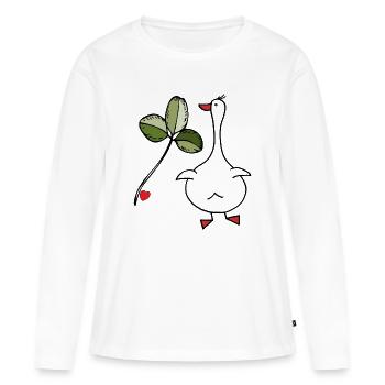 Oie avec trèfle - T-shirt manches longues Premium bio Femme - blanc - Devant - Julia (174cm)