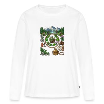 Randonnée vintage en pixel art Exploration avancée et de la nature - T-shirt manches longues Premium bio Femme - blanc - Devant - Julia (174cm)