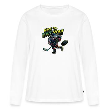 Chaos de hockey sur les requins : Sympa de te manger - T-shirt manches longues Premium bio Femme - blanc - Devant - Julia (174cm)