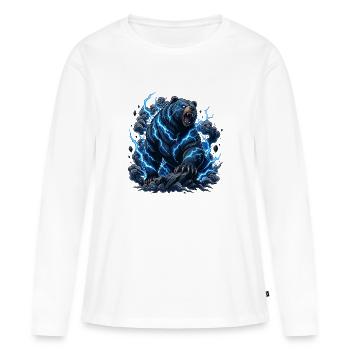 Ours Foudre dans l’Orage - T-shirt manches longues Premium bio Femme - blanc - Devant - Julia (174cm)
