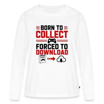 Né pour collectionner les jeux de geeks gamers - T-shirt manches longues Premium bio Femme - blanc - Devant - Julia (174cm)