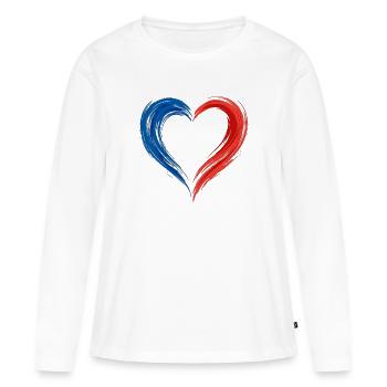 Tenue de fan tricolore pour cœur homme et femme - T-shirt manches longues Premium bio Femme - blanc - Devant - Julia (174cm)