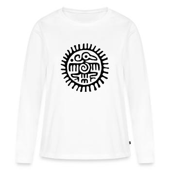 Icône de l’oiseau aztèque - T-shirt manches longues Premium bio Femme - blanc - Devant - Julia (174cm)