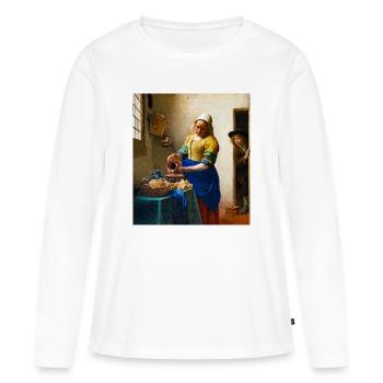 Die Milchmagd trifft den jungen Rembrandt - Frauen Premium Bio Langarmshirt - Weiß - Vorne - Julia (174cm)