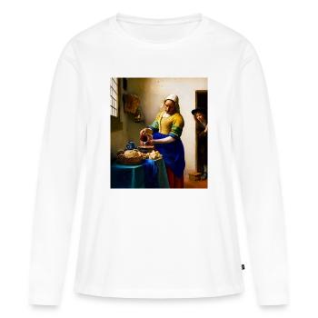 Laitière à la table dans l’intérieur chaud - T-shirt manches longues Premium bio Femme - blanc - Devant - Julia (174cm)