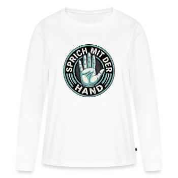 Drôle de proverbe avec la main - T-shirt manches longues Premium bio Femme - blanc - Devant - Julia (174cm)