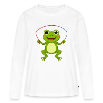 Grüner Frosch Cartoon Seilhüpfen lustig - Frauen Premium Bio Langarmshirt - Weiß - Vorne - Julia (174cm)