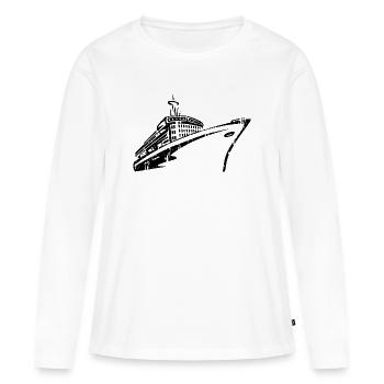Typographie de la silhouette des navires de croisière - T-shirt manches longues Premium bio Femme - blanc - Devant - Julia (174cm)