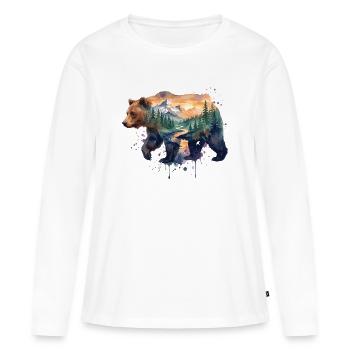 Hiking - Outdoor Adventure - Landscape Bear - Women's Premium Organic Long Sleeve Shirt - white - Front - Julia (174cm)