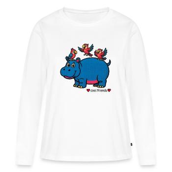 Hippopotames et perroquets heureux - T-shirt manches longues Premium bio Femme - blanc - Devant - Julia (174cm)
