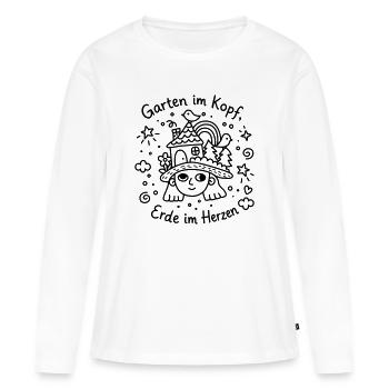 Jardin dans la tête, terre dans le cœur - T-shirt manches longues Premium bio Femme - blanc - Devant - Julia (174cm)