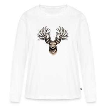 Cerf avec bois forestiers - T-shirt manches longues Premium bio Femme - blanc - Devant - Julia (174cm)