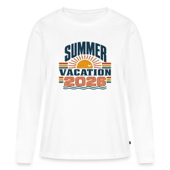 Vacances d’été 2026 Design rétro - T-shirt manches longues Premium bio Femme - blanc - Devant - Julia (174cm)