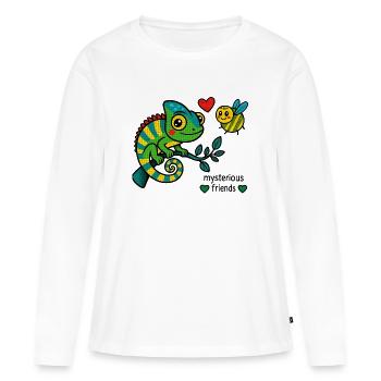 Caméléon et abeille – amis mystérieux - T-shirt manches longues Premium bio Femme - blanc - Devant - Julia (174cm)