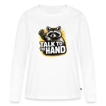 Parler à la main Humour drôle sur les ratons laveurs Drôle - T-shirt manches longues Premium bio Femme - blanc - Devant - Julia (174cm)