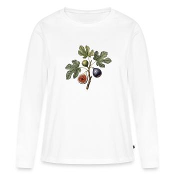 Feuille et figue gravure botanique - T-shirt manches longues Premium bio Femme - blanc - Devant - Julia (174cm)