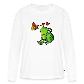 Grenouille et papillon au cœur - T-shirt manches longues Premium bio Femme - blanc - Devant - Julia (174cm)