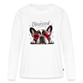 Bouledogue français obsédé Bouledogue Français Lunettes de lunettes - T-shirt manches longues Premium bio Femme - blanc - Devant - Julia (174cm)