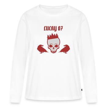 Lucky 07 Road Legend – Vintage Outlaw Design - T-shirt manches longues Premium bio Femme - blanc - Devant - Julia (174cm)