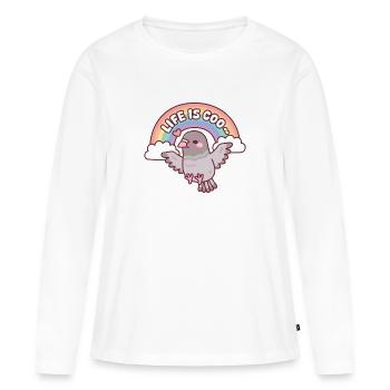 Süße Taube, die im Regenbogenleben fliegt, ist Coo Pun - Frauen Premium Bio Langarmshirt - Weiß - Vorne - Julia (174cm)