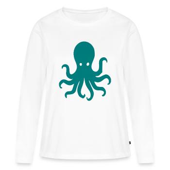 Silhouette de pieuvre sarcelle - T-shirt manches longues Premium bio Femme - blanc - Devant - Julia (174cm)